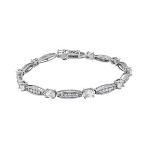 Gianni Argento Lab Grown White Sapphire Oval Bar Link Bracelet
