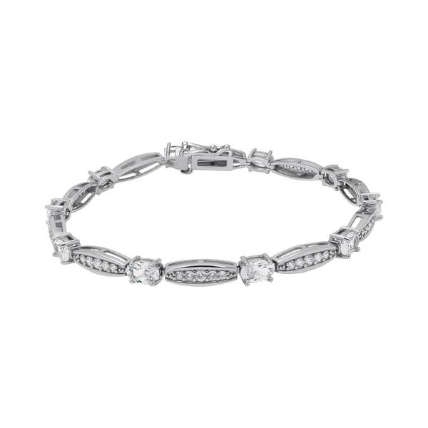 Gianni Argento Lab Grown White Sapphire Oval Bar Link Bracelet