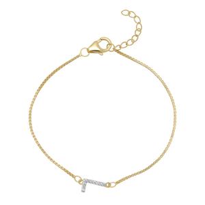 Gianni Argento 14kt. Gold Lab White Sapphire Initial L Bracelet