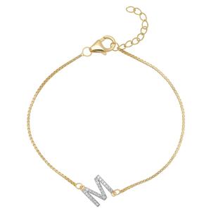 Gianni Argento 14kt. Gold Lab White Sapphire Initial M Bracelet