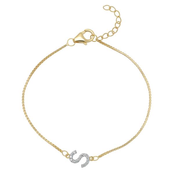 Gianni Argento 14kt. Gold Lab White Sapphire Initial S Bracelet