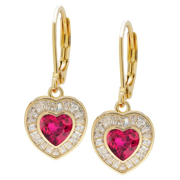 Gianni Argento Lab Grown Ruby Baguette Heart Leverback Earrings