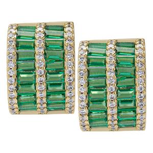 Gianni Argento Lab Grown Emerald Baguette Omega Hoop Earrings