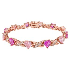 Gianni Argento Lab Pink Sapphire Ombre Heart Link Bracelet