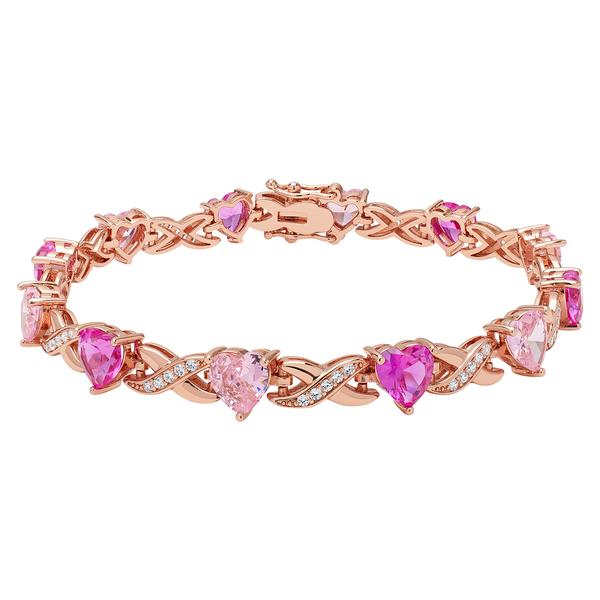 Gianni Argento Lab Pink Sapphire Ombre Heart Link Bracelet