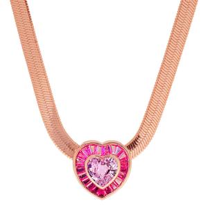 Gianni Argento Lab Grown Pink Sapphire Baguette Heart Necklace