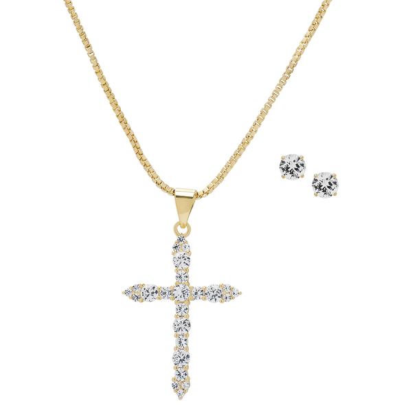 Gianni Argento Lab White Sapphire Cross & Stud Earring Set