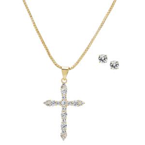 Gianni Argento Lab White Sapphire Cross & Stud Earring Set
