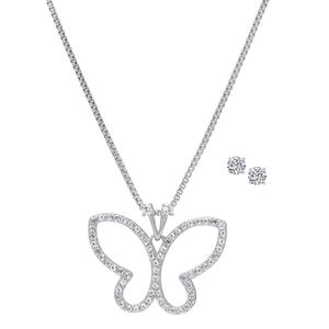 Gianni Argento Lab White Sapphire Butterfly Pendant & Earring Set