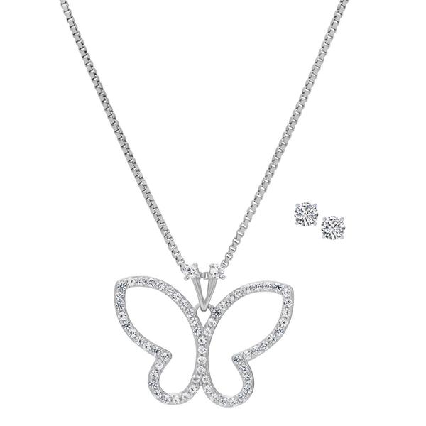 Gianni Argento Lab White Sapphire Butterfly Pendant & Earring Set