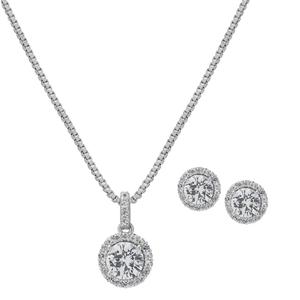 Gianni Argento Lab White Sapphire Halo Pendant & Earring Set