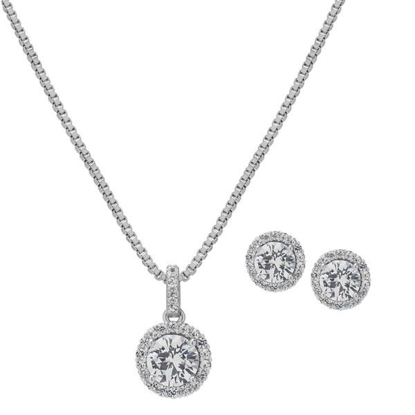 Gianni Argento Lab White Sapphire Halo Pendant & Earring Set
