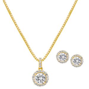 Gianni  Argento Lab White Sapphire Halo Pendant & Earring Set