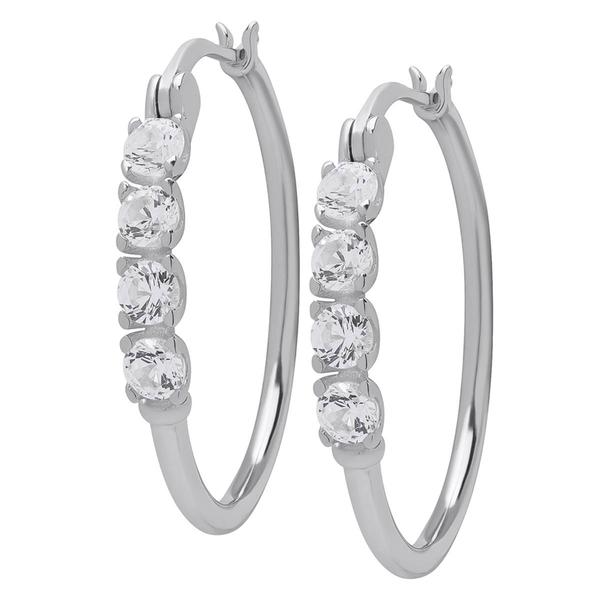 Gianni Argento Sterling Silver 4 Lab Grown Sapphire Hoop Earrings
