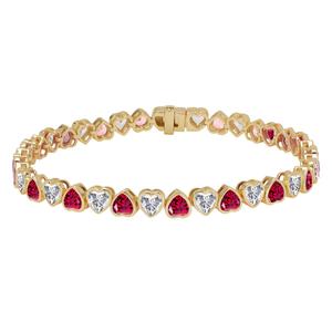 Gianni Argento Gold Plated Lab Ruby Heart Bezel Link Bracelet