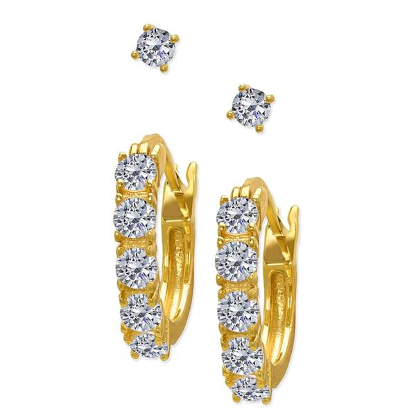 Gianni Argento Lab White Sapphire Stud & Hoop Earring Set