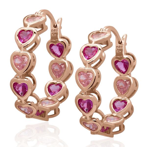 Gianni Argento Heart Bezel Lab-Grown Pink Sapphires Hoop Earrings