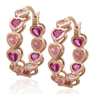 Gianni Argento Heart Bezel Lab-Grown Pink Sapphires Hoop Earrings