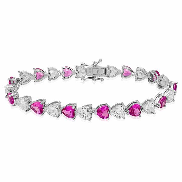 Gianni Argento Lab-Grown Pink Sapphire Heart Bracelet