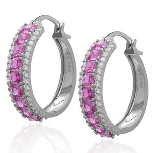 Gianni Argento Plate Lab-Grown Pink Sapphire Hoop Earrings