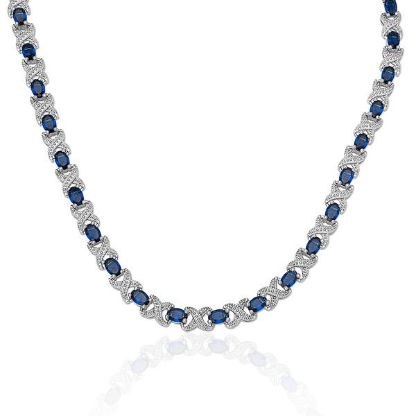 Gianni Argento Xo Oval Lab Grown Sapphire Silver Plated Necklace