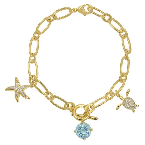 Gianni Argento Gold Plated & Blue Topaz Sealife Charm Bracelet