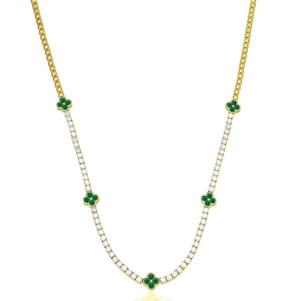 Gianni Argento Lab Grown Emerald Clover Tennis Necklace