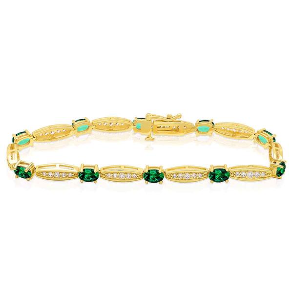 Gianni Argento Gold-Plated Lab-Grown Emerald Oval & Bar Bracelet