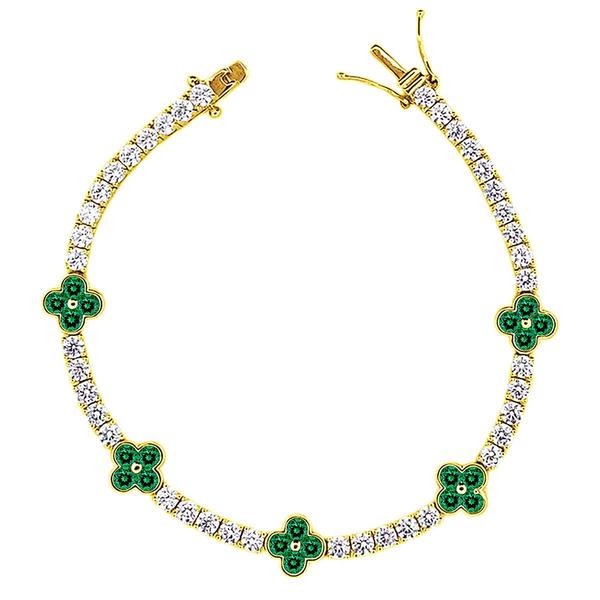 Gianni Argento Lab-Grown Emerald Clover Tennis Bracelet