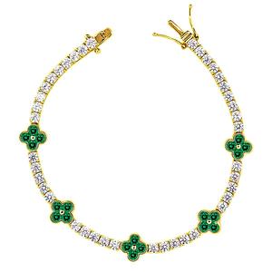 Gianni Argento Lab-Grown Emerald Clover Tennis Bracelet