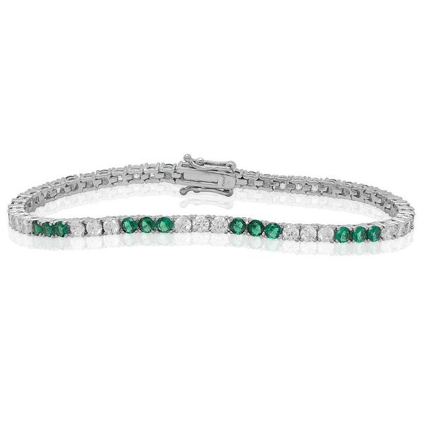 Gianni Argento Silver-Plated Lab-Grown Emerald Tennis Bracelet