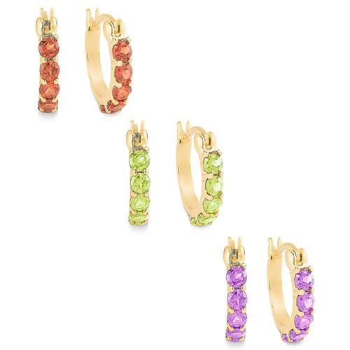 3pr. Gold Over Sterling & Multi-Color Hoop Earrings Set
