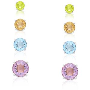 4pr. Sterling Silver and Multi-Color Round Stud Earrings Set
