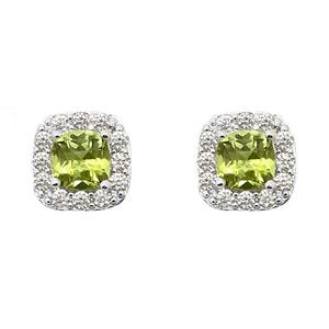 Gianni Argento Peridot & CZ Halo Stud Earrings