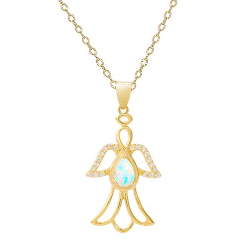 Gianni Argento Lab Opal & CZ Angel Pendant