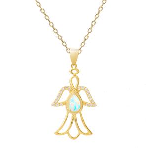 Gianni Argento Lab Opal & CZ Angel Pendant