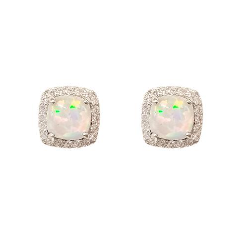 Sterling Silver Opal & CZ Stud Earrings