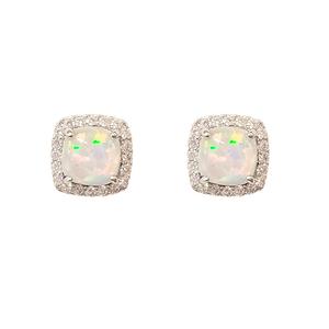 Sterling Silver Opal & CZ Stud Earrings