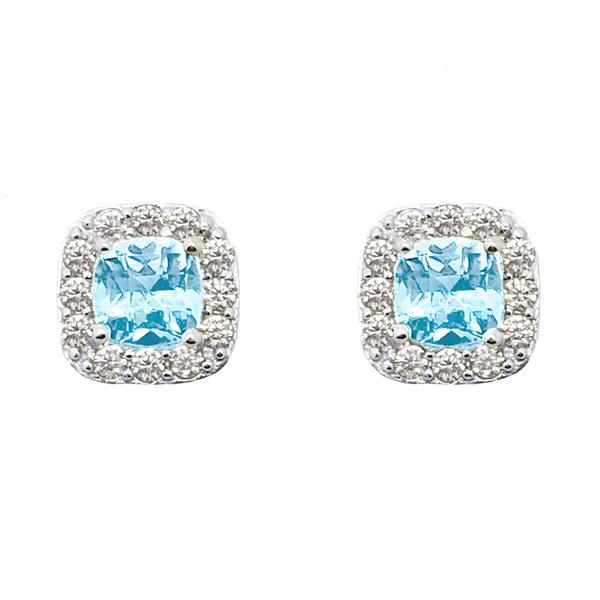 Sterling Silver Blue Topaz Cushion Halo Stud Earrings