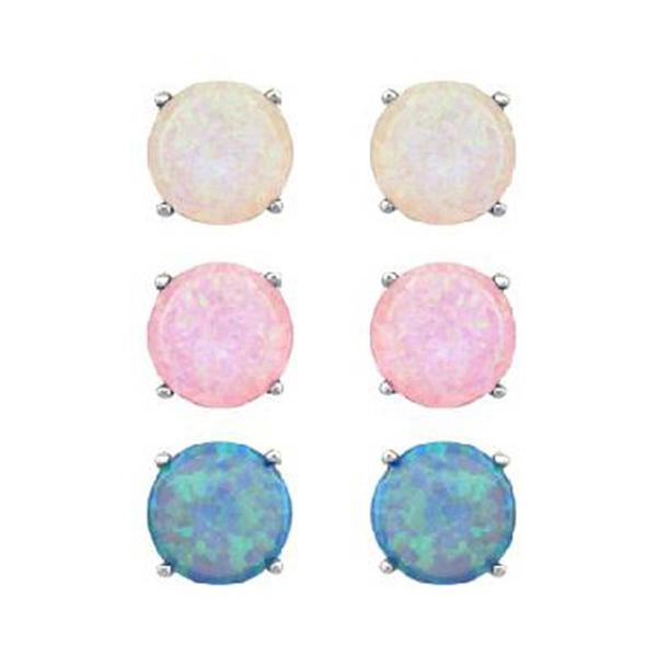 Sterling Silver 3pr. Lab Grown Opal Stud Earrings