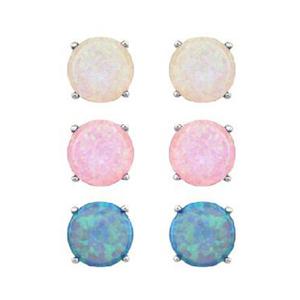 Sterling Silver 3pr. Lab Grown Opal Stud Earrings