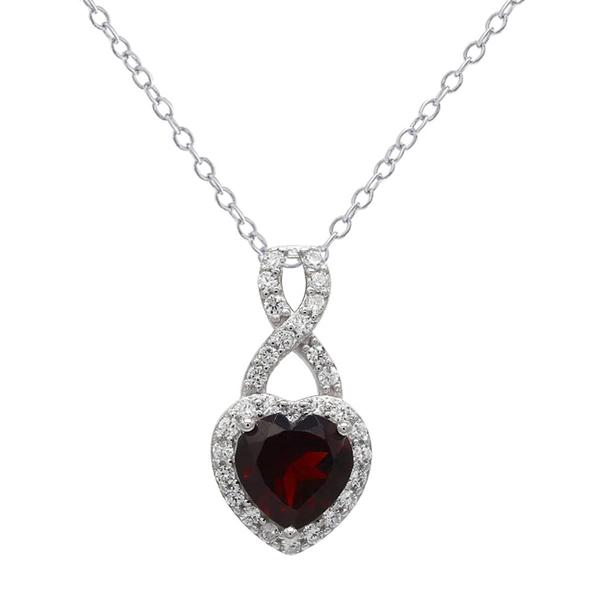 Sterling-Silver Heart Shape Garnet Pendant Necklace