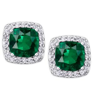 Gianni Argento Simulated Emerald Cushion Stud Earrings