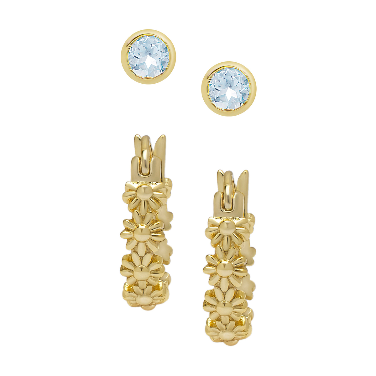 Gianni Argento 2pr. Blue Topaz Stud & Hoop Earrings Set