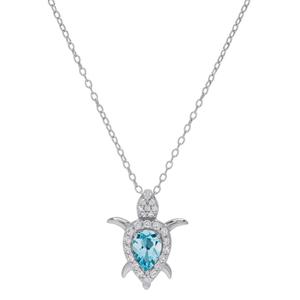 Gianni Argento Sterling Silver Blue Topaz Turtle Pendant Necklace