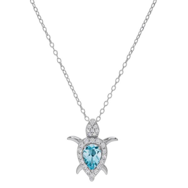 Gianni Argento Sterling Silver Blue Topaz Turtle Pendant Necklace