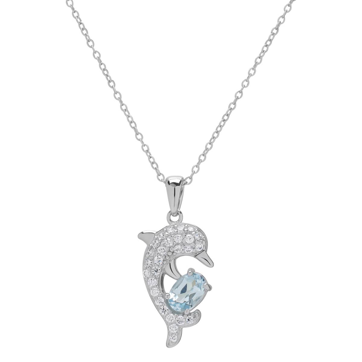 Gianni Argento Sterling Silver Blue Topaz Dolphin Pendant