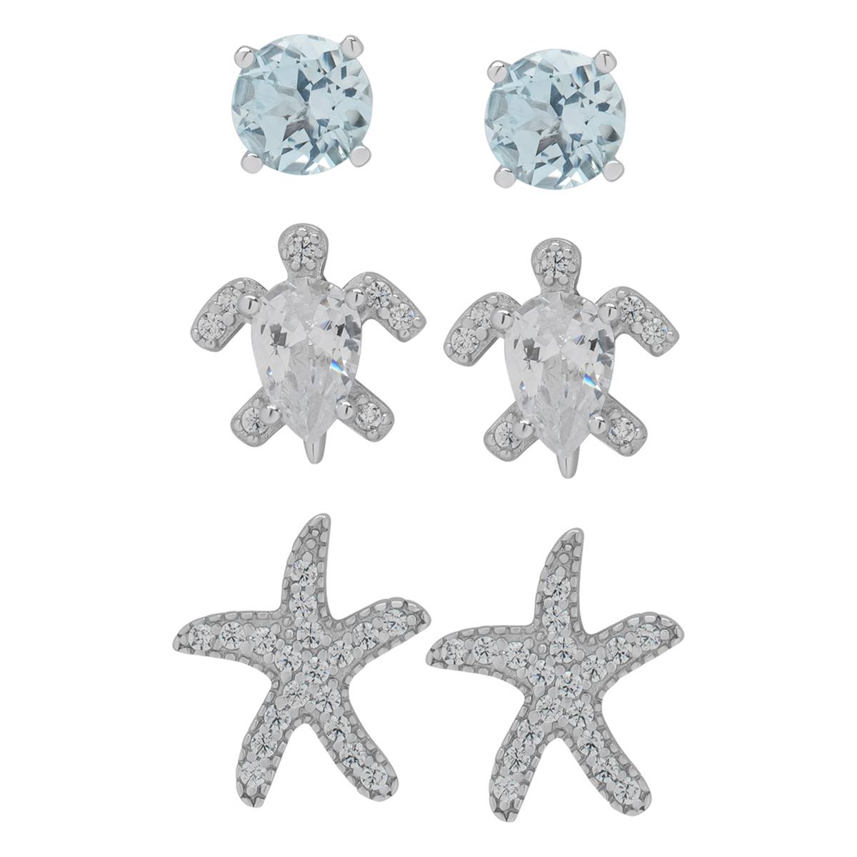 Gianni Argento Sterling Silver Turtle & Starfish 3pr. Earrings