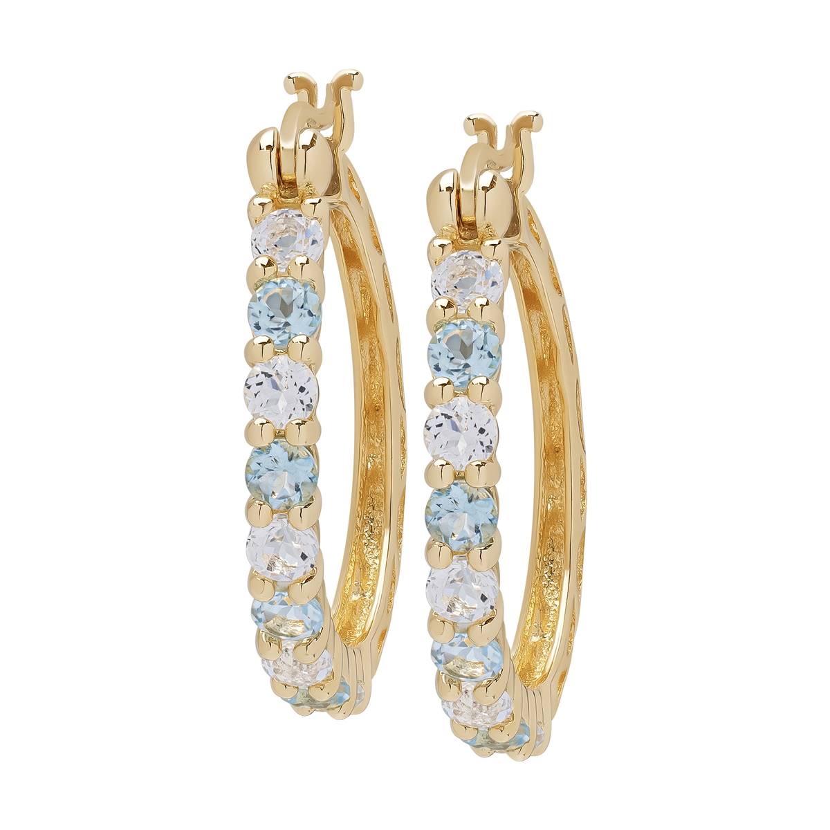 Gianni Argento 14kt. Yellow Gold & Blue Topaz Hoop Earrings