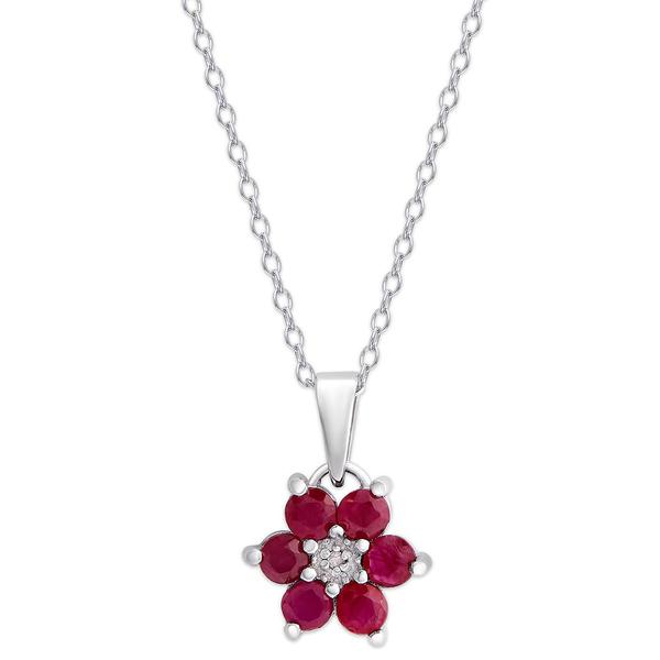 Gianni Argento Lab Grown Ruby Flower Pendant Necklace